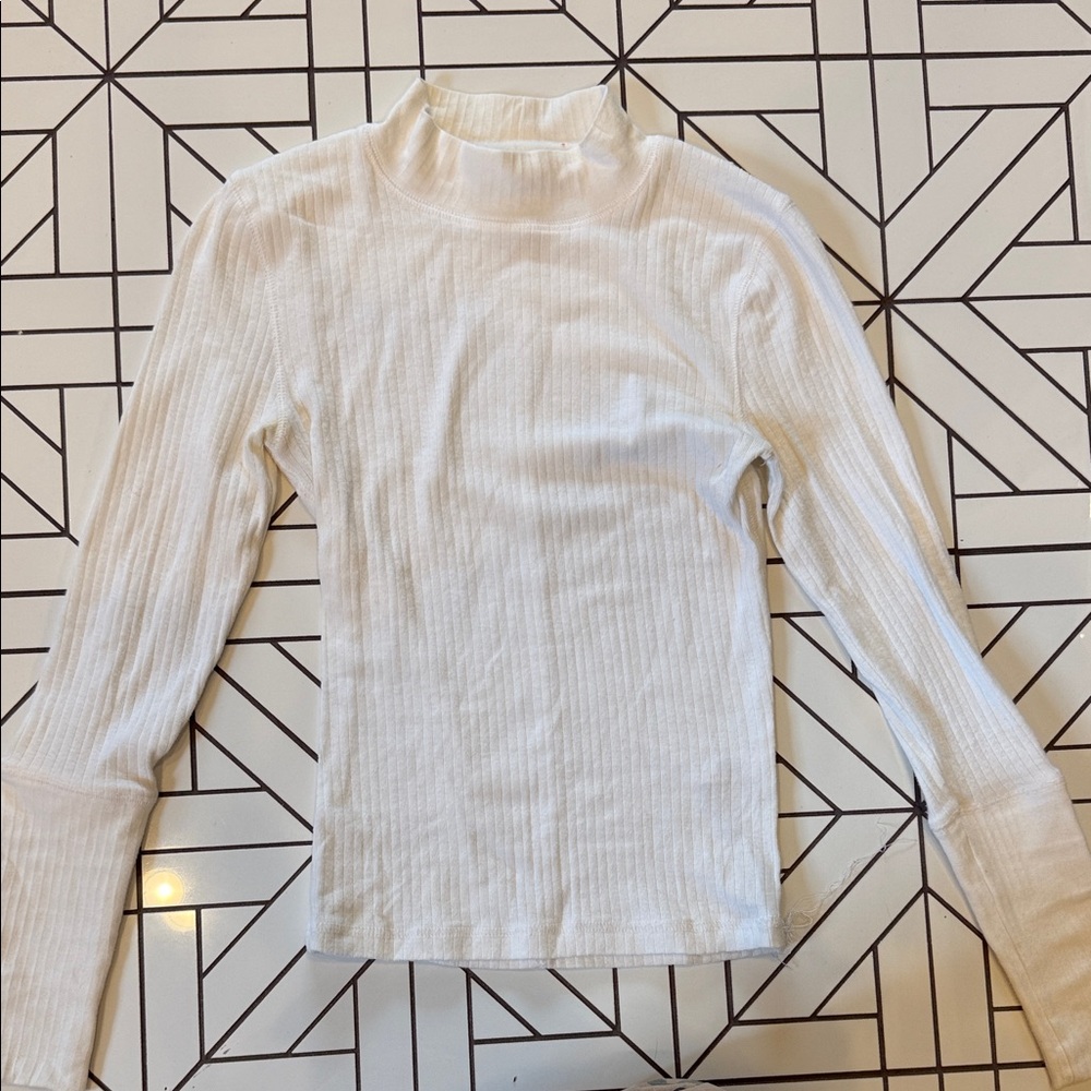 Free People Ivory Ribbed Long Sleeve Top